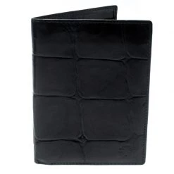 Mulberry Black Croc Embossed Leather Bifold Wallet For Men