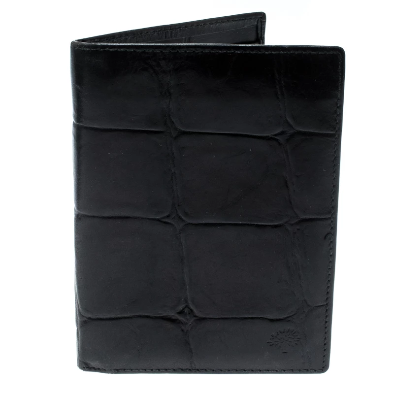 Mulberry Black Croc Embossed Leather Bifold Wallet For Men