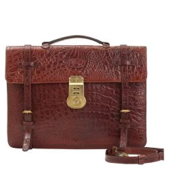 Mulberry Brown Croc Embossed Leather Business Briefcase For Men