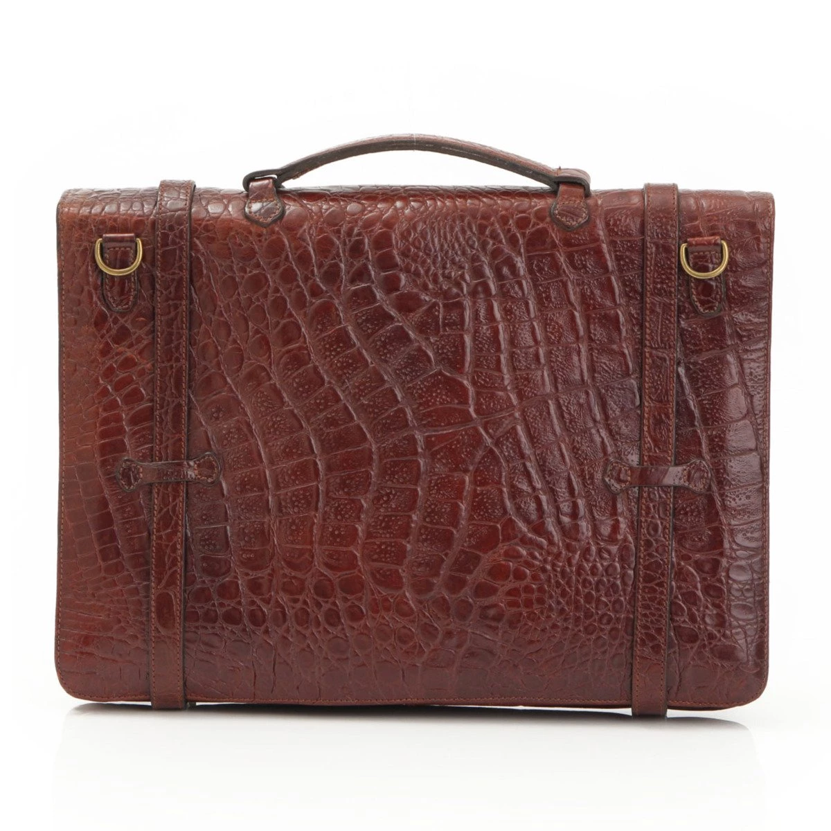 Mulberry Brown Croc Embossed Leather Business Briefcase For Men - Image 3