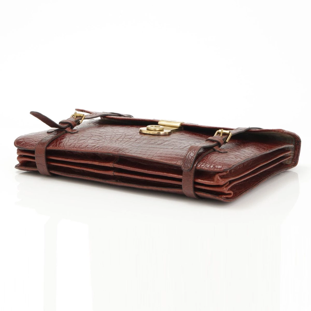 Mulberry Brown Croc Embossed Leather Business Briefcase For Men - Image 4