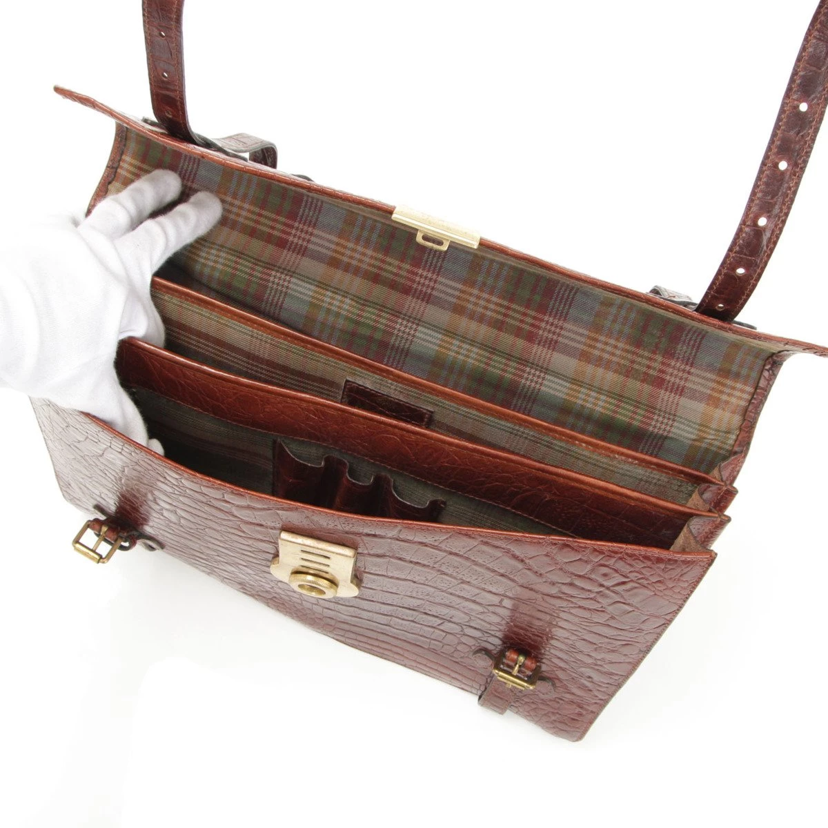 Mulberry Brown Croc Embossed Leather Business Briefcase For Men - Image 5