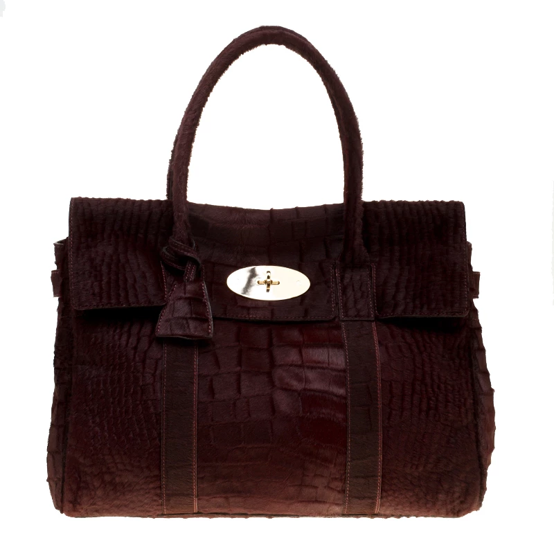 Mulberry Burgundy Croc Embossed Calfhair Bayswater Satchel For Women