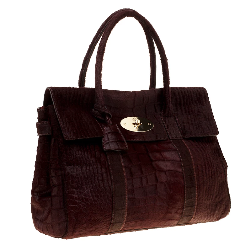 Mulberry Burgundy Croc Embossed Calfhair Bayswater Satchel For Women - Image 3