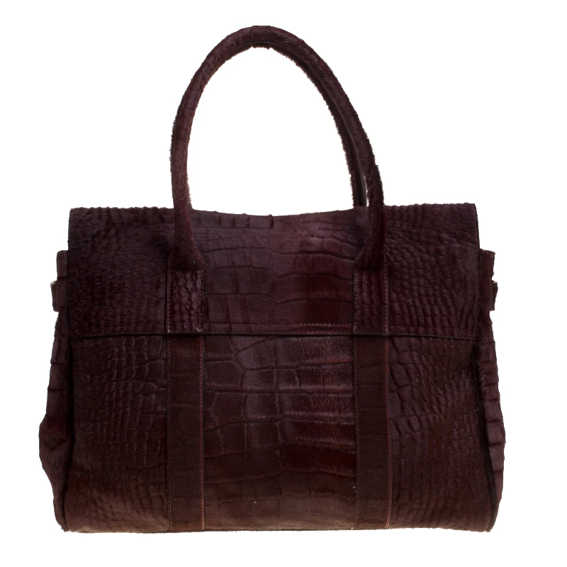 Mulberry Burgundy Croc Embossed Calfhair Bayswater Satchel For Women - Image 4