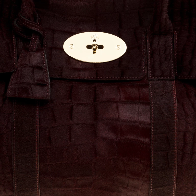 Mulberry Burgundy Croc Embossed Calfhair Bayswater Satchel For Women - Image 5