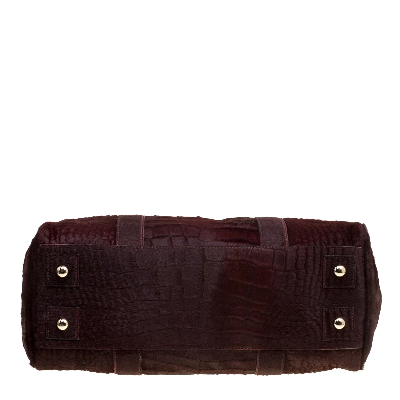 Mulberry Burgundy Croc Embossed Calfhair Bayswater Satchel For Women - Image 6