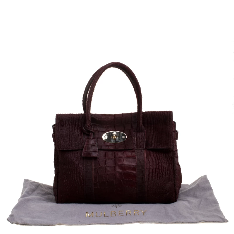 Mulberry Burgundy Croc Embossed Calfhair Bayswater Satchel For Women - Image 10