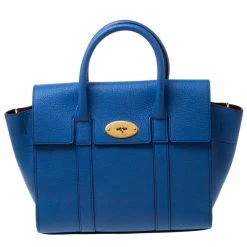 Mulberry Blue Grain Leather Small Bayswater Top Handle Bag For Women