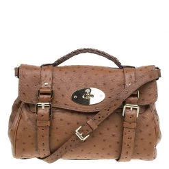 Mulberry Brown Ostrich Leather Alexa Satchel Bag For Women