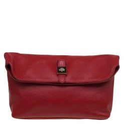 Mulberry Red Grained Leather Tessie Clutch For Women