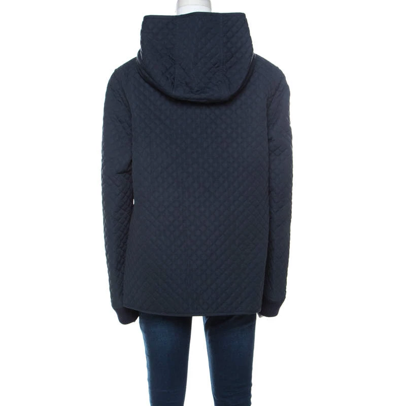 Mulberry Navy Blue Quilted Zip Front Hooded Jacket L For Women - Image 3