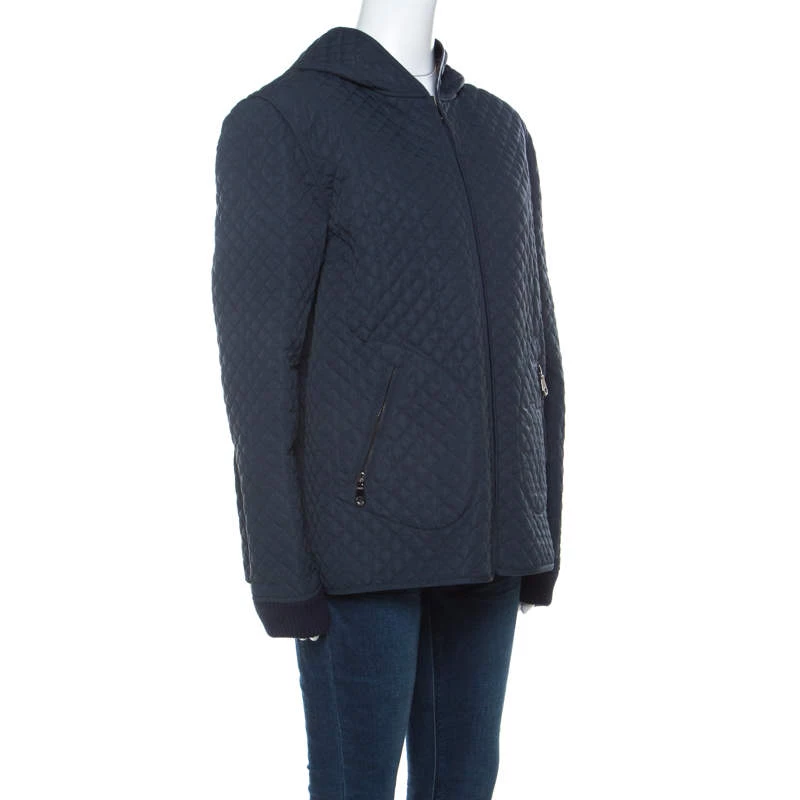 Mulberry Navy Blue Quilted Zip Front Hooded Jacket L For Women - Image 2