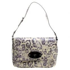 Mulberry Grey/Cream Leopard Print Patent Leather Bayswater Shoulder Bag For Women