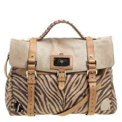 Mulberry Beige Zebra Printed Leather Travel Day Satchel For Women