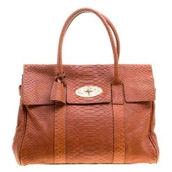 Mulberry Copper Python Embossed Leather Bayswater Satchel For Women