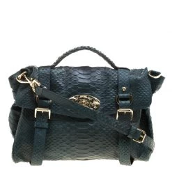Mulberry Dark Green Silky Snake Print Leather Alexa Satchel For Women