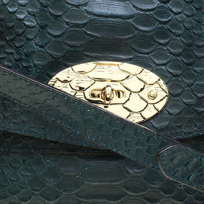 Mulberry Dark Green Silky Snake Print Leather Alexa Satchel For Women - Image 5