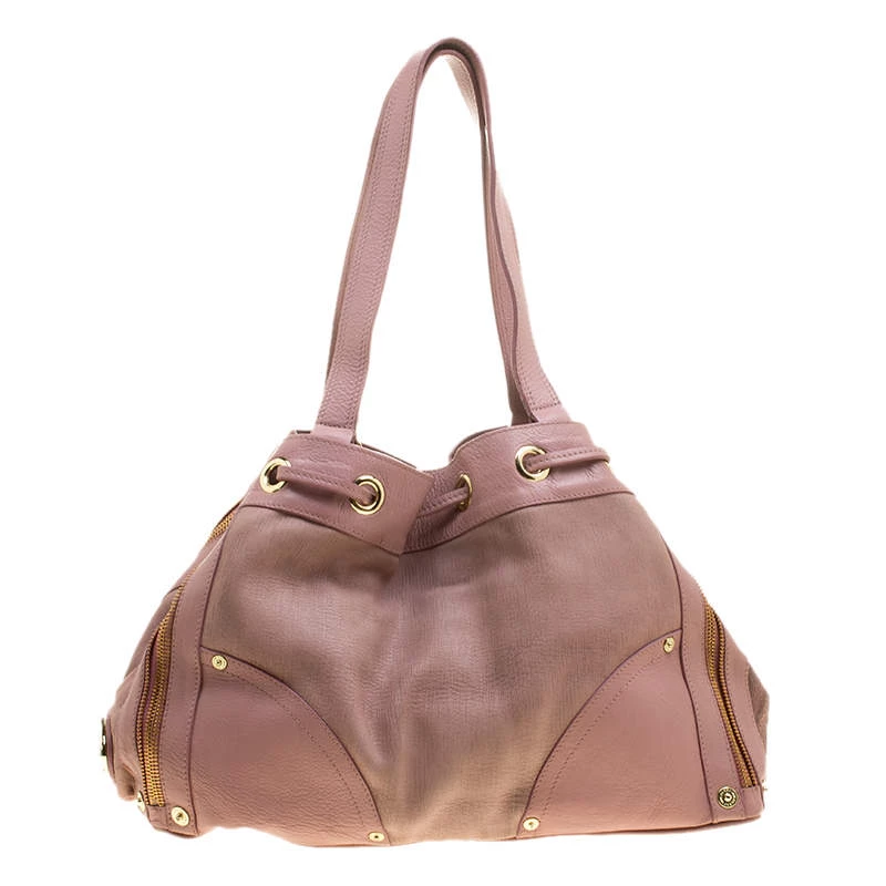 Mulberry Pink Leather Drawstring Tote For Women