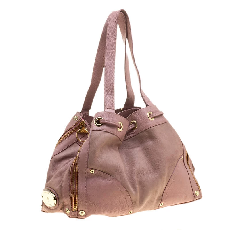 Mulberry Pink Leather Drawstring Tote For Women - Image 3