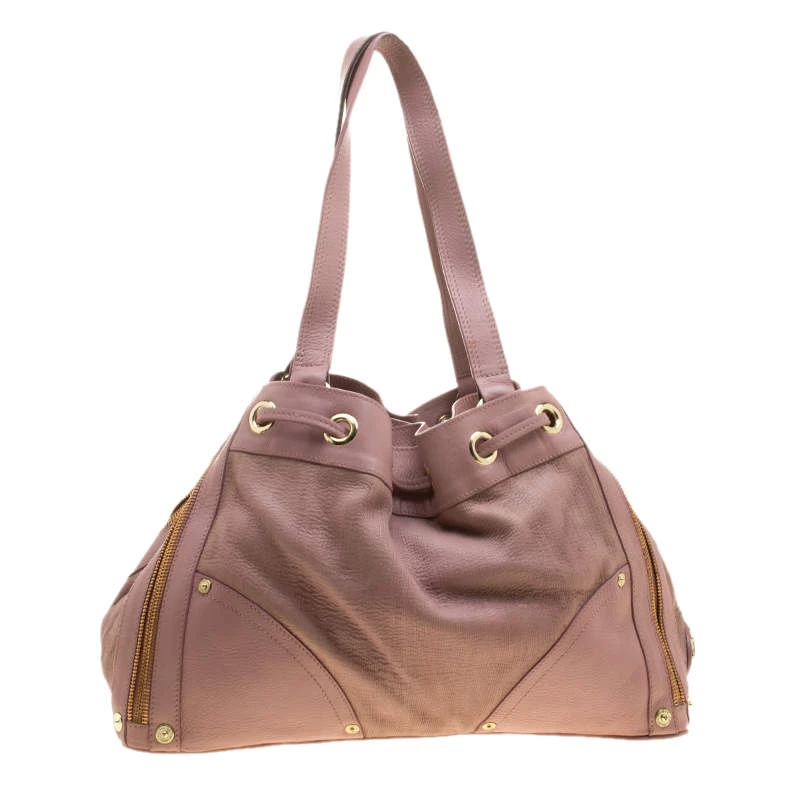 Mulberry Pink Leather Drawstring Tote For Women - Image 4