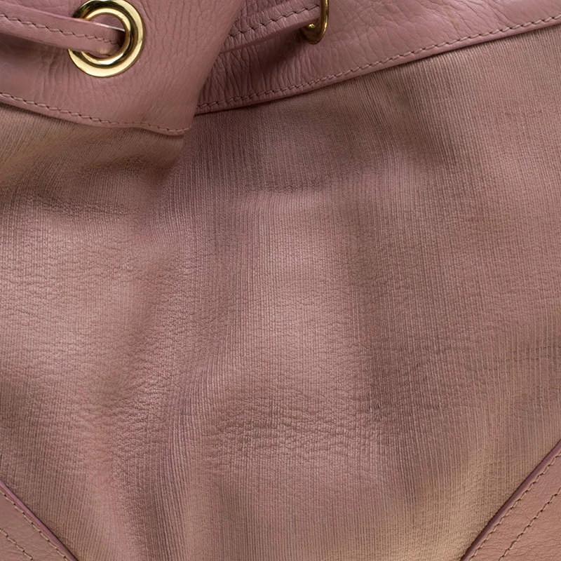 Mulberry Pink Leather Drawstring Tote For Women - Image 5