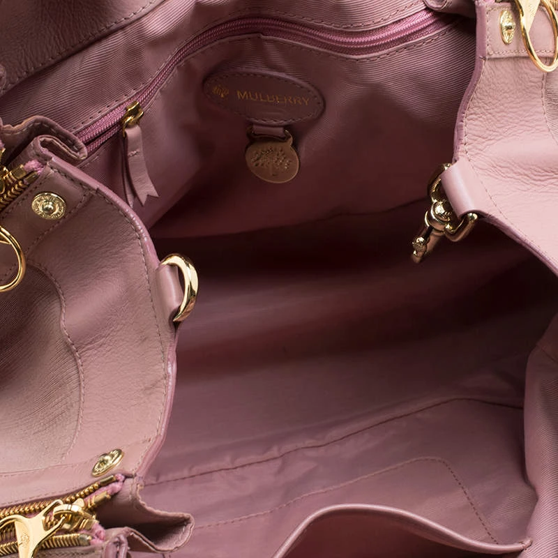 Mulberry Pink Leather Drawstring Tote For Women - Image 7