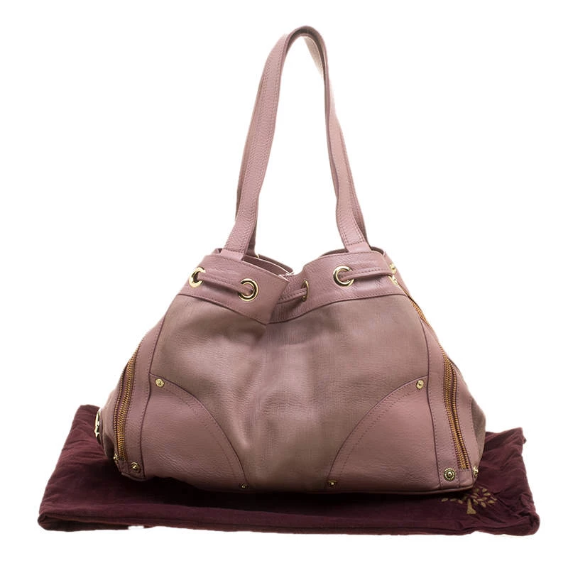 Mulberry Pink Leather Drawstring Tote For Women - Image 10