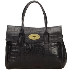 Mulberry Black Croc Embossed Leather Bayswater Bag For Women