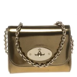 Mulberry Gold Patent Leather Mini Lily Crossbody Bag For Women
