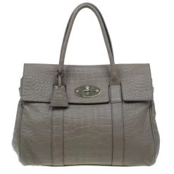 Mulberry Taupe Soft Croc Printed Bayswater Satchel For Women