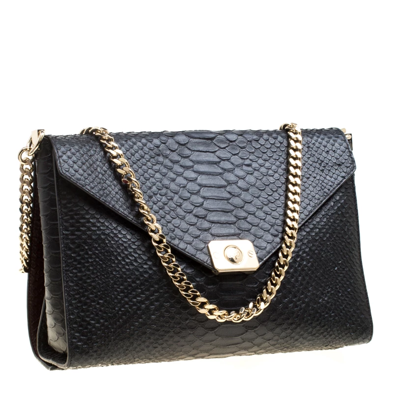 Mulberry Black/Burgundy Snakeskin Embossed Leather Delphie Duo Flap Shoulder Bag For Women - Image 3