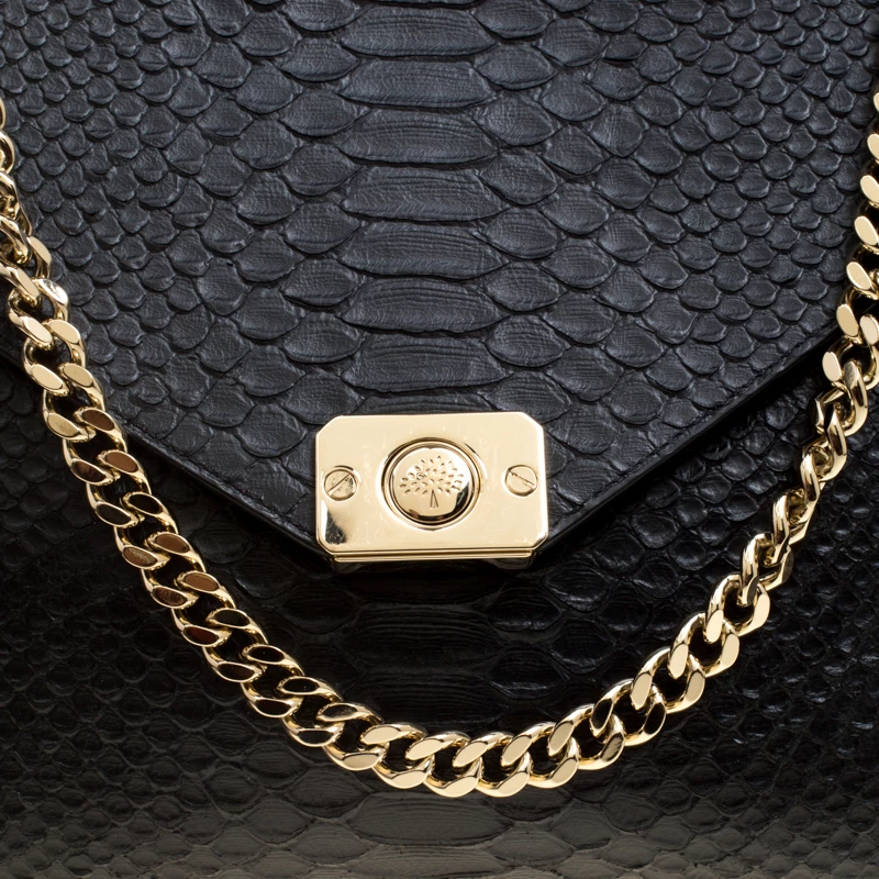 Mulberry Black/Burgundy Snakeskin Embossed Leather Delphie Duo Flap Shoulder Bag For Women - Image 5