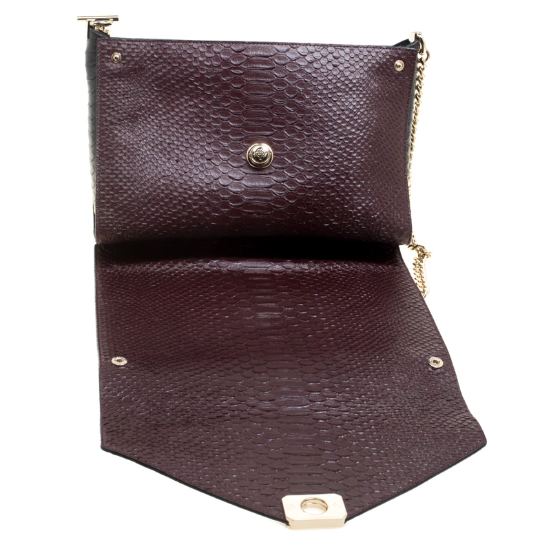 Mulberry Black/Burgundy Snakeskin Embossed Leather Delphie Duo Flap Shoulder Bag For Women - Image 7