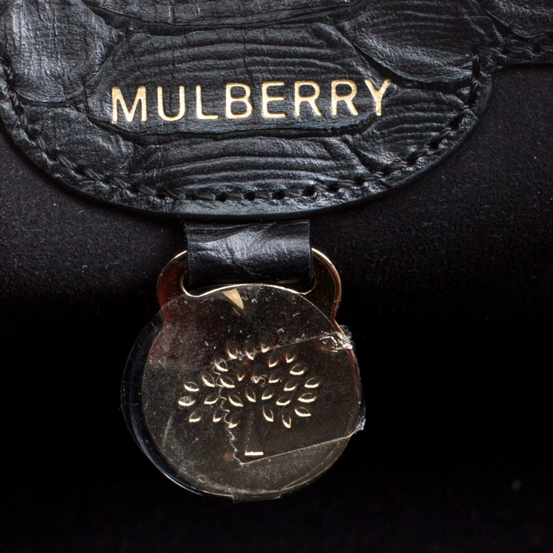 Mulberry Black/Burgundy Snakeskin Embossed Leather Delphie Duo Flap Shoulder Bag For Women - Image 10