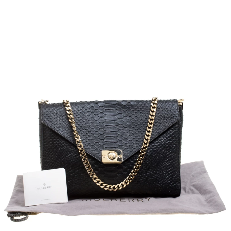 Mulberry Black/Burgundy Snakeskin Embossed Leather Delphie Duo Flap Shoulder Bag For Women - Image 11