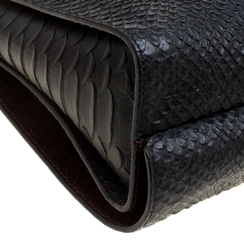 Mulberry Black/Burgundy Snakeskin Embossed Leather Delphie Duo Flap Shoulder Bag For Women - Image 12