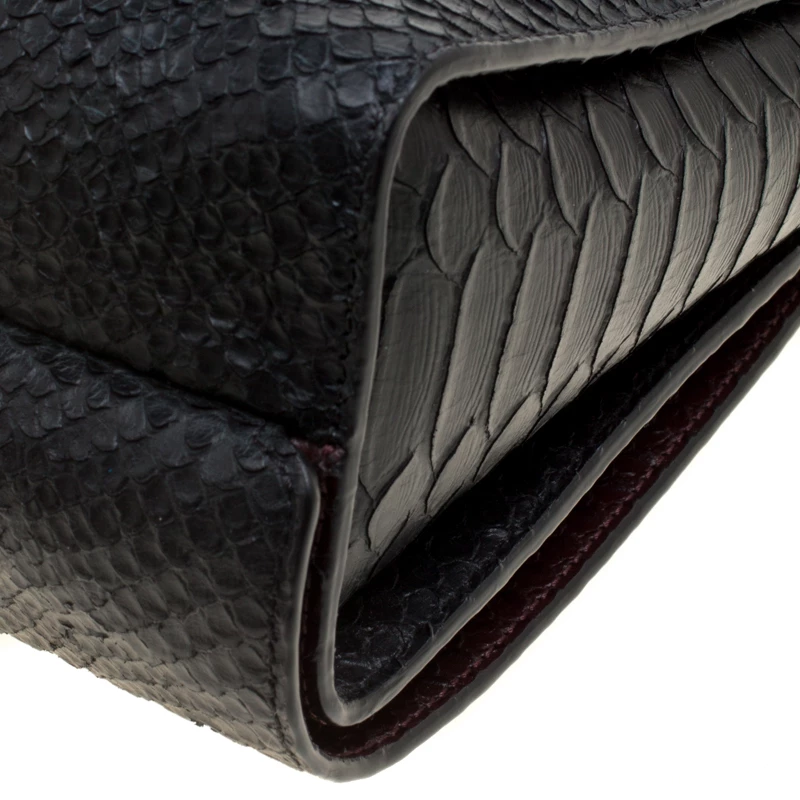 Mulberry Black/Burgundy Snakeskin Embossed Leather Delphie Duo Flap Shoulder Bag For Women - Image 13