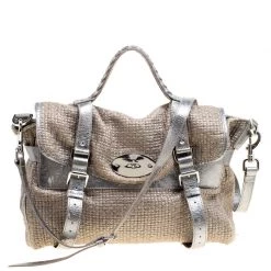 Mulberry Sparkle Grey Woven Fabric Alexa Top Handle Shoulder Bag For Women