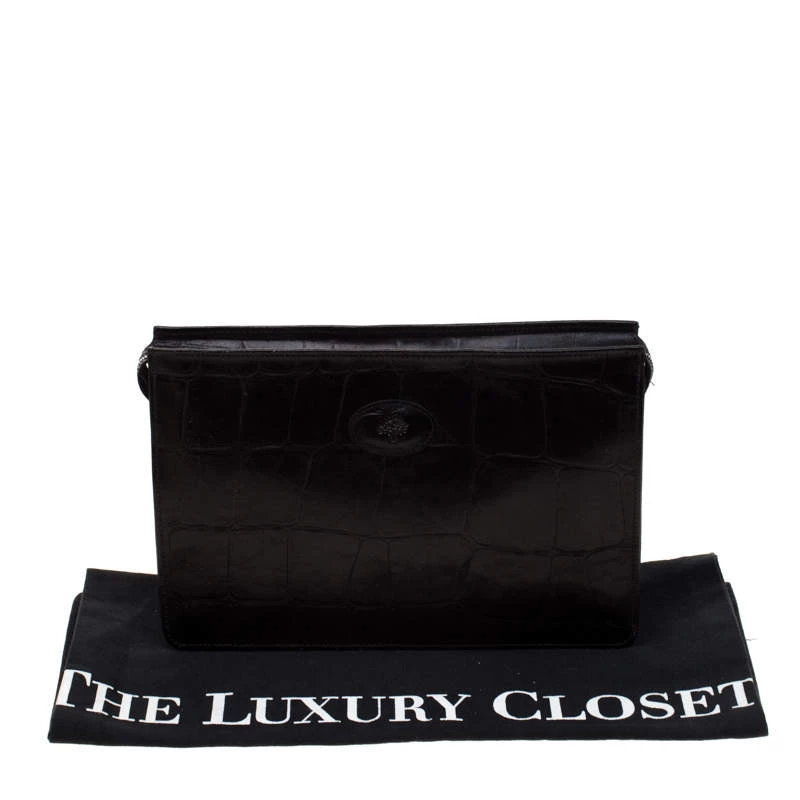 Mulberry Black Crocodile Embossed Clutch For Women - Image 9