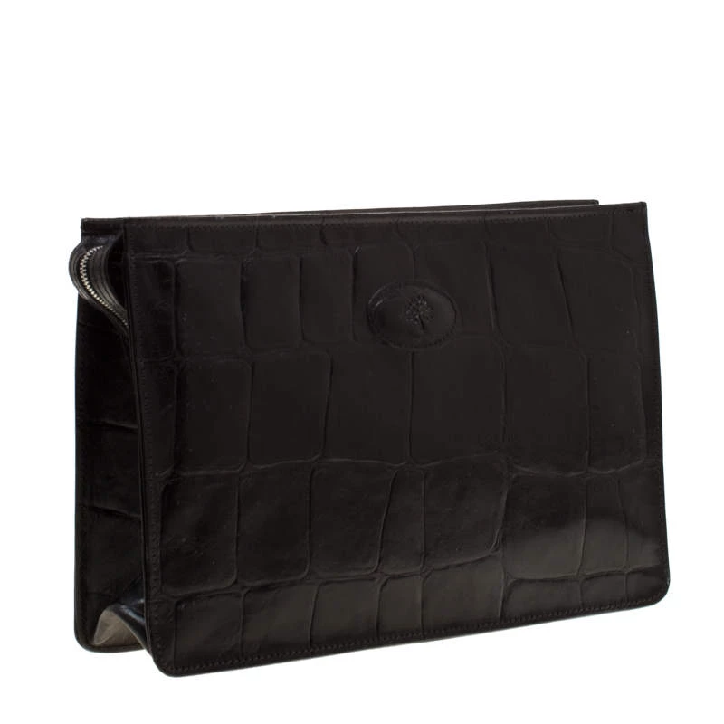 Mulberry Black Crocodile Embossed Clutch For Women - Image 3