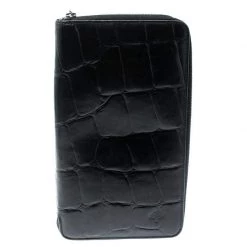 Mulberry Black Croc Embossed Leather Zip Around Wallet For Women