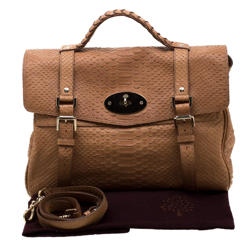 Mulberry Brown Python Embossed Leather Oversized Alexa Satchel For Women - Image 10