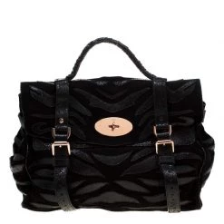 Mulberry Black Suede And Lizard Embossed Leather Alexa Satchel For Women