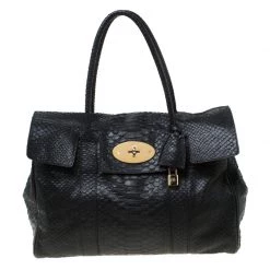 Mulberry Black Python Embossed Leather Bayswater Satchel For Women