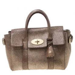 Mulberry Metallic Gold Grain Leather Small Heritage Bayswater Satchel For Women