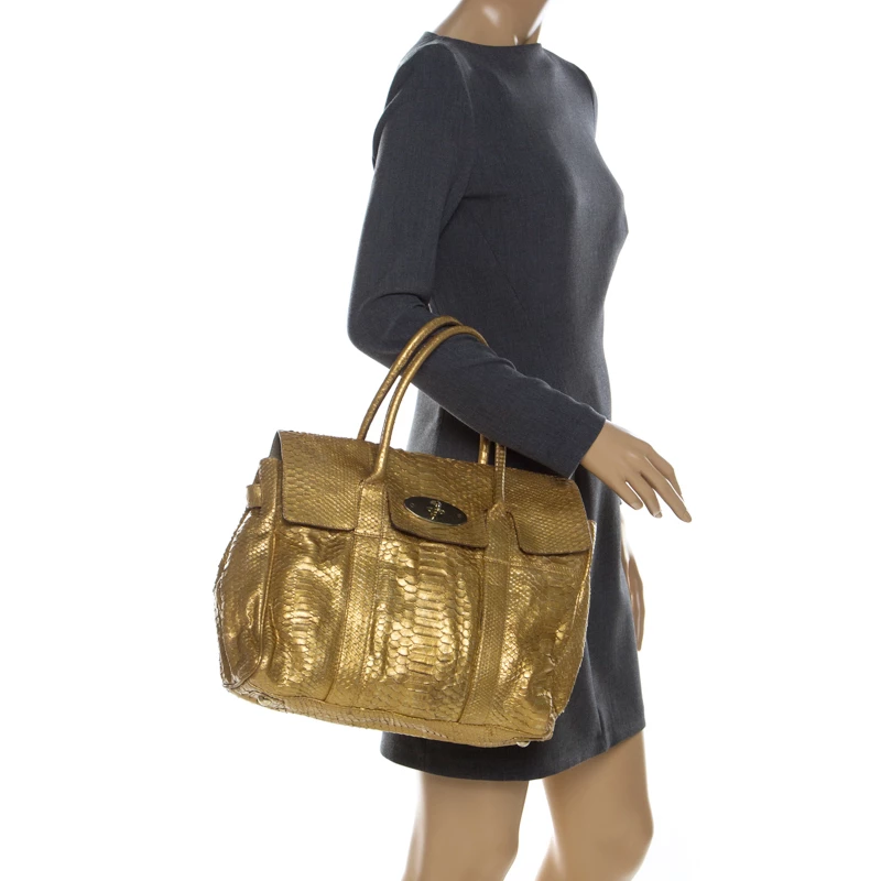 Mulberry Gold Python Leather Limited Edition Bayswater Satchel For Women - Image 2