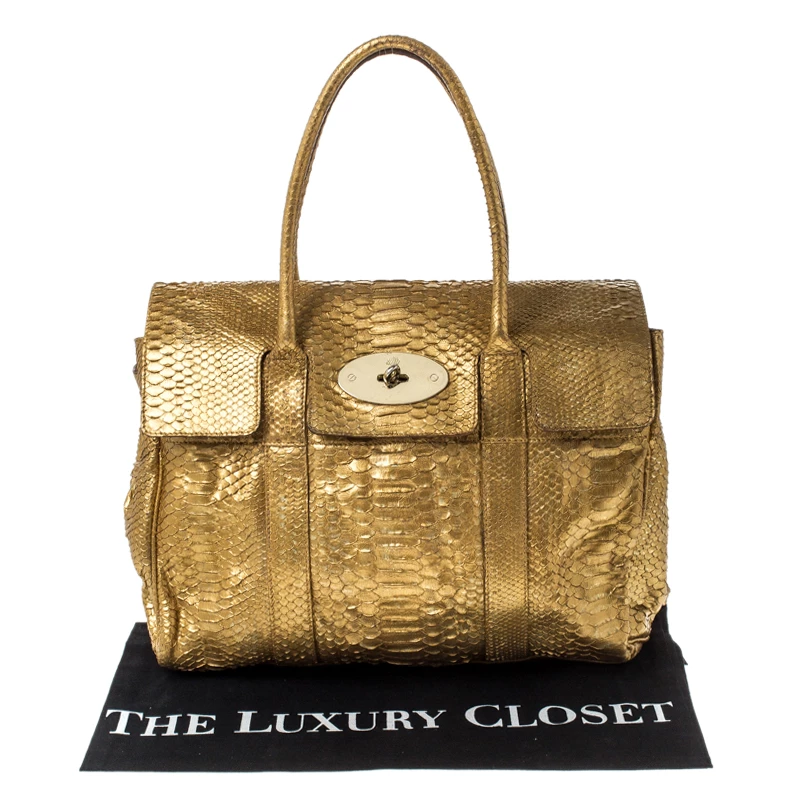 Mulberry Gold Python Leather Limited Edition Bayswater Satchel For Women - Image 10