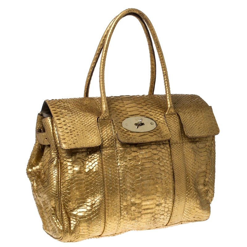 Mulberry Gold Python Leather Limited Edition Bayswater Satchel For Women - Image 3