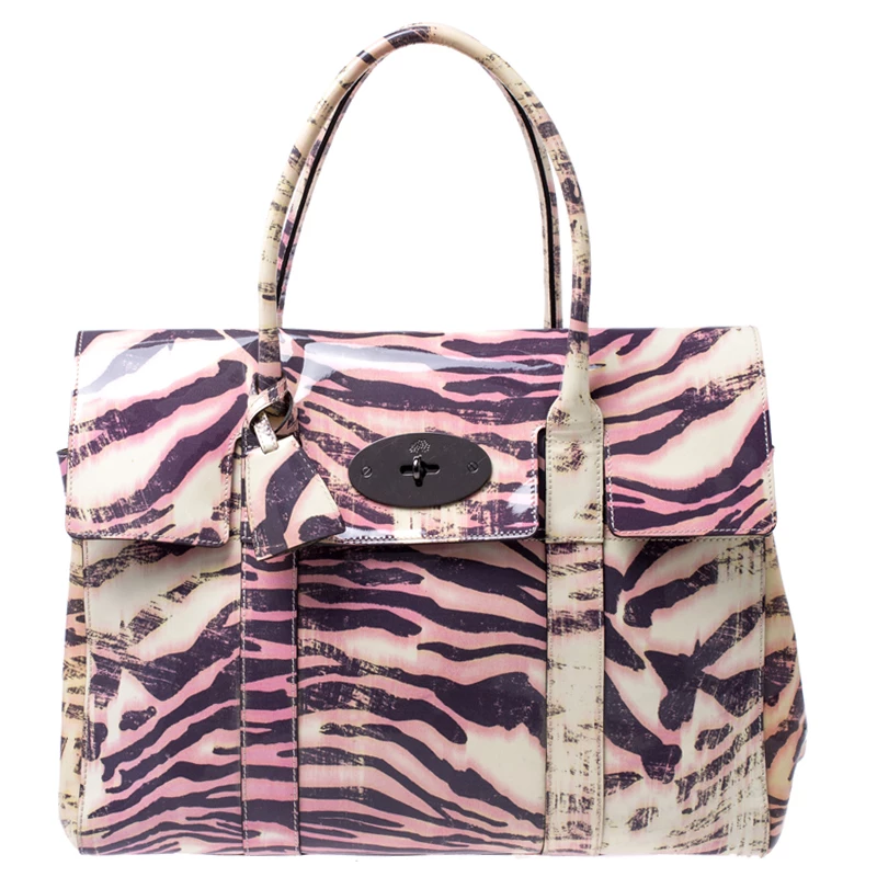 Mulberry Multicolor Tiger Print Patent Leather Medium Bayswater Satchel For Women